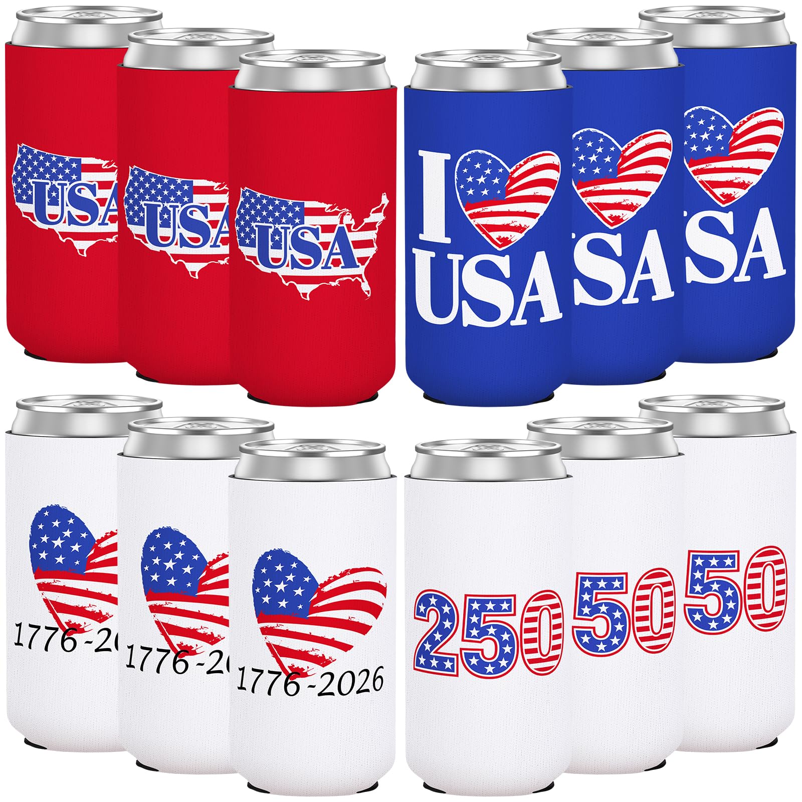 Never Forget the Difference You Make 12 Pack 4th of July 250th Anniversary Can Cooler Sleeves  250 Year American Patriotic USA Insulated Neoprene Drink Holder