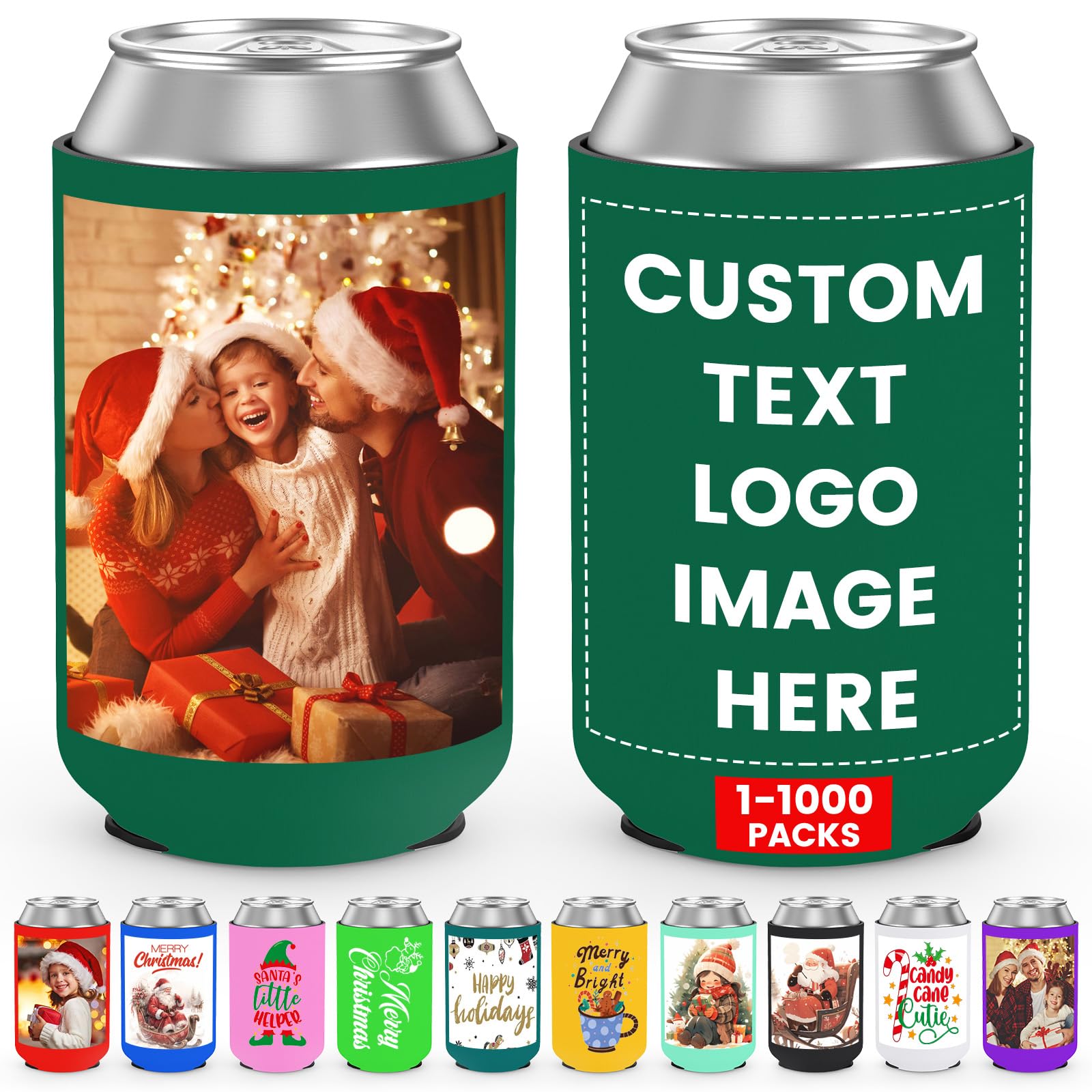 HooAmI Custom Can Cooler Sleeve Bulk Personalized Collapsible Insulated Neoprene Drink Holder for Wedding Reunions Birthdays Parties Holiday Decorations