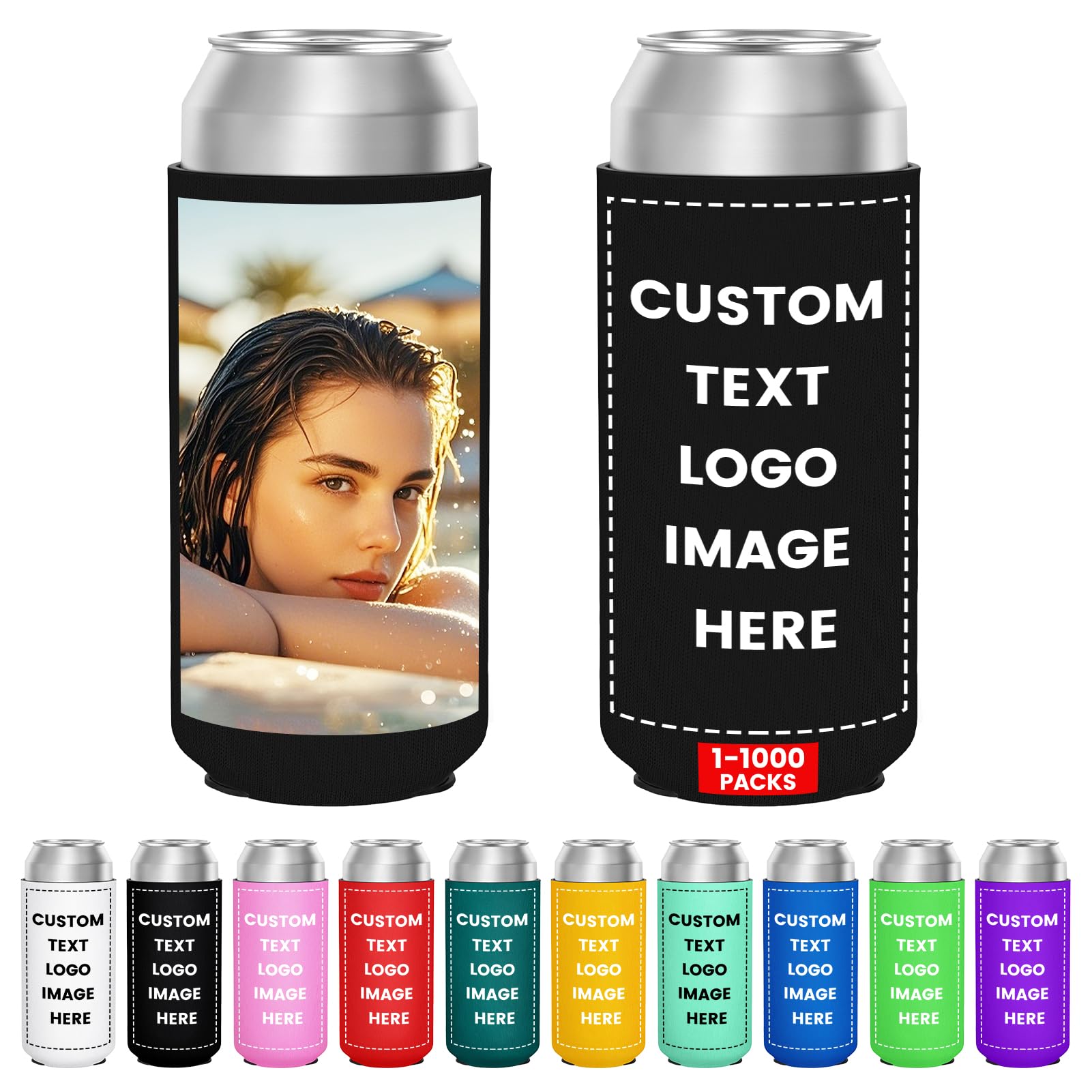 HooAmI Custom Can Cooler Sleeves Bulk Personalized 16 Oz Collapsible Insulated Neoprene Drink Bottle Holder for Summer Beach Pool Birthday Decorations Bachelorette Party Favors