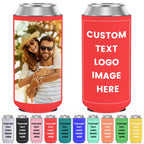 HooAmI Custom Slim Can Cooler Bulk Personalized Collapsible Insulated Neoprene Drink Holder Sleeves for 12 oz Skinny Cans and Bottles Wedding Reunions Birthdays Parties
