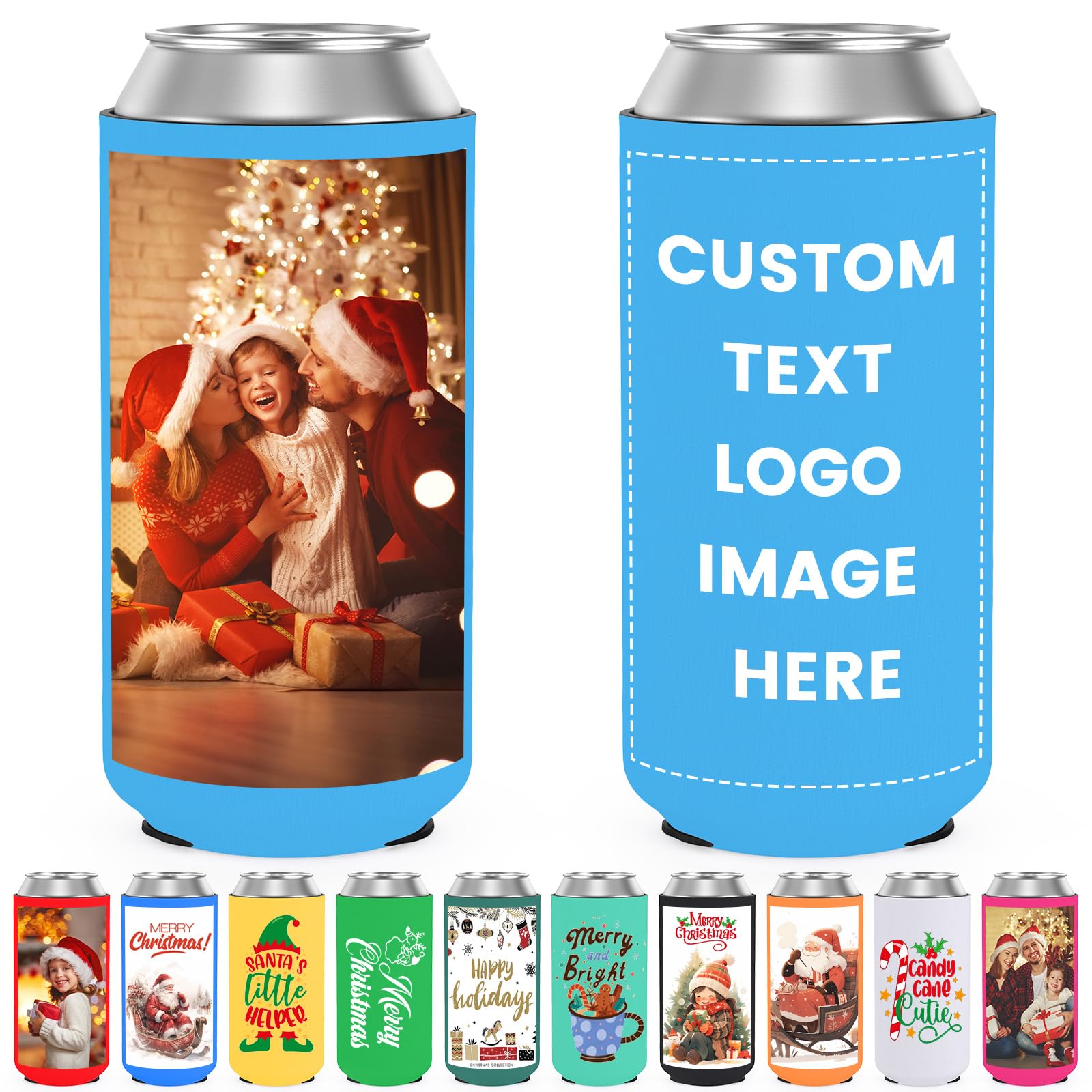 HooAmI Custom Slim Can Cooler Bulk Personalized Collapsible Insulated Neoprene Drink Holder Sleeves for 12 oz Skinny Cans and Bottles Wedding Reunions Birthdays Parties