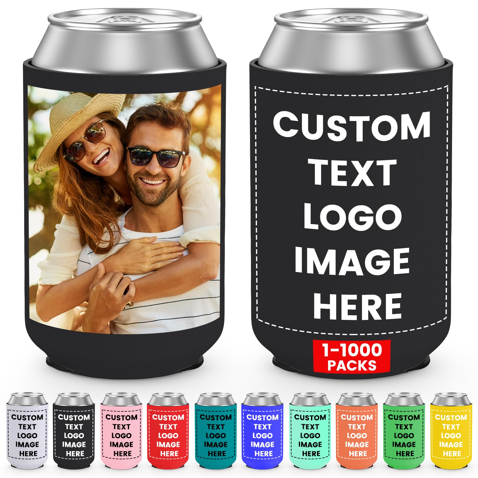 HooAmI Custom Can Cooler Sleeve Bulk Personalized Collapsible Insulated Neoprene Drink Holder for Wedding Reunions Birthdays Parties Holiday Decorations