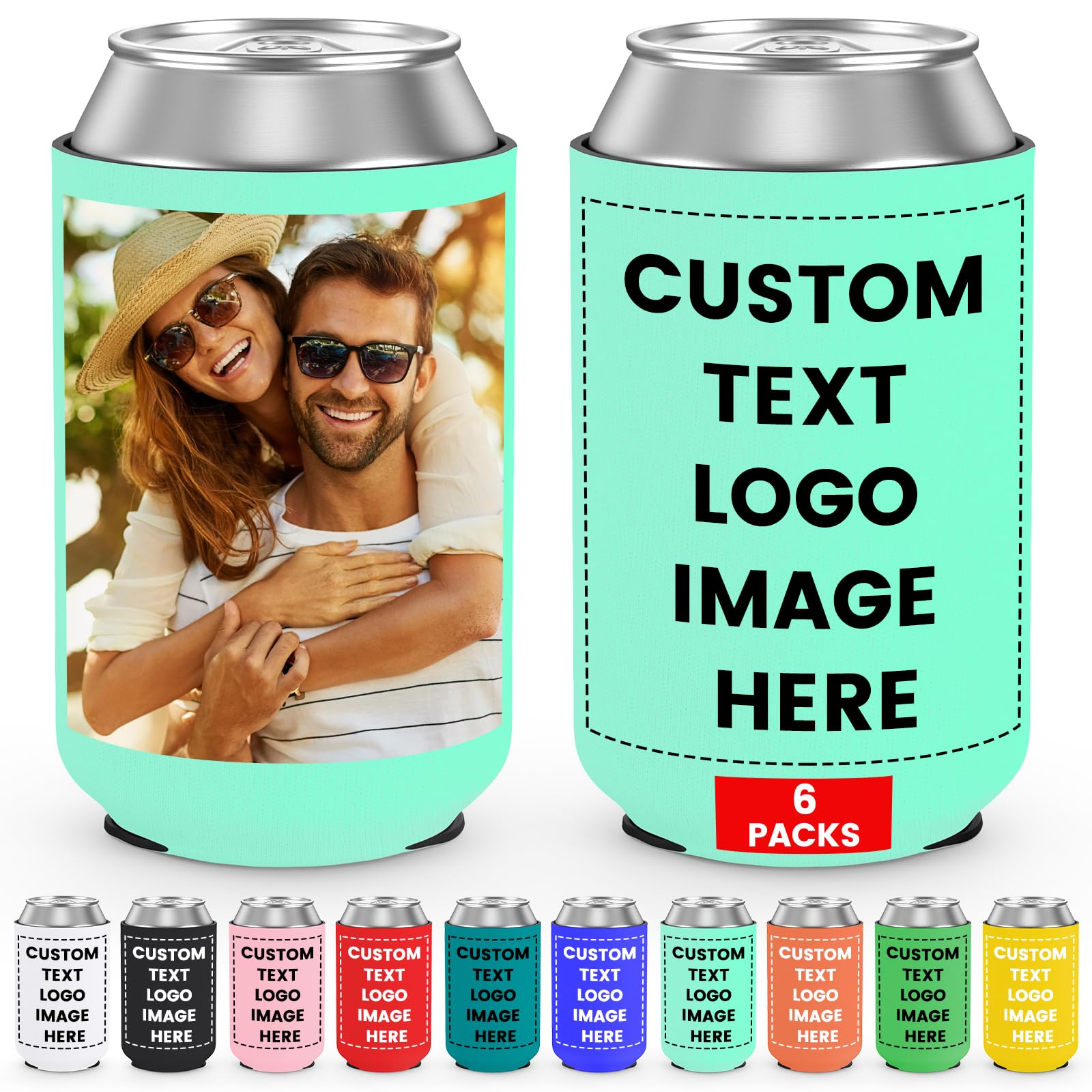 HooAmI Custom Can Cooler Sleeve Bulk Personalized Collapsible Insulated Neoprene Drink Holder for Wedding Reunions Birthdays Parties Holiday Decorations