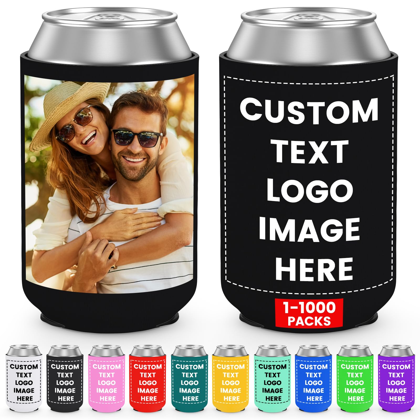 HooAmI Custom Can Cooler Sleeve Bulk Personalized Collapsible Drink Insulated Can Coolers with Logo Image Text for Party Beverages