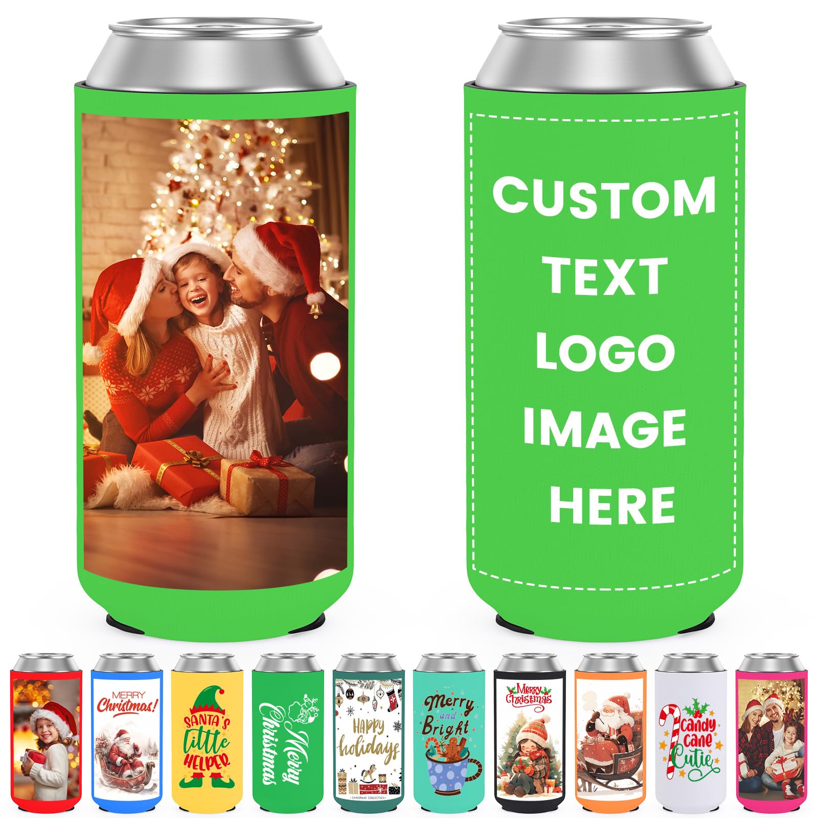 HooAmI Custom Slim Can Cooler Bulk Personalized Collapsible Insulated Neoprene Drink Holder Sleeves for 12 oz Skinny Cans and Bottles Wedding Reunions Birthdays Parties