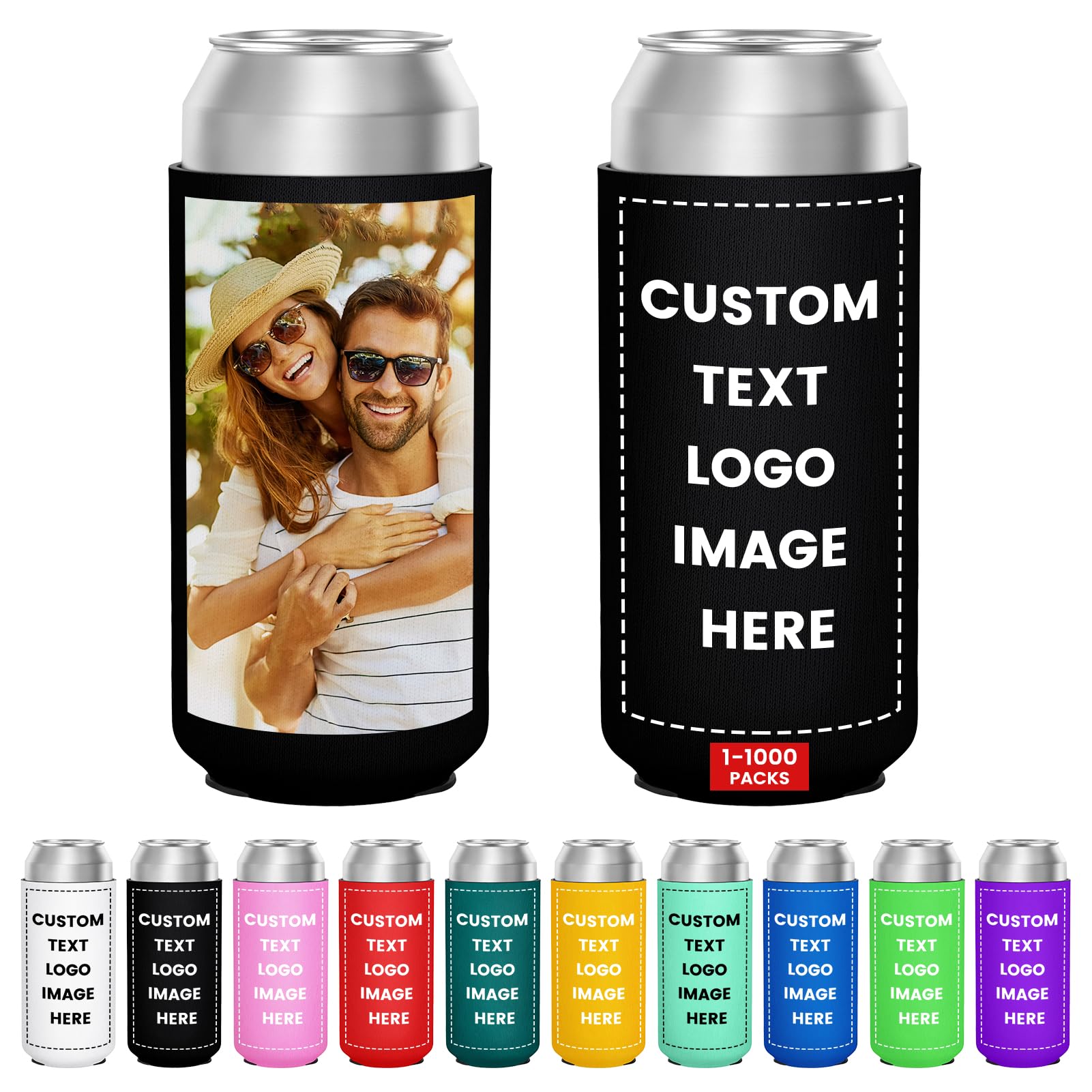 HooAmI Custom Can Cooler Bulk 16 Oz Collapsible Neoprene Insulated Beer Bottle Sleeves Drink Holder, Personalized Birthday Decorations Bachelorette Party Favors & Wedding Gifts