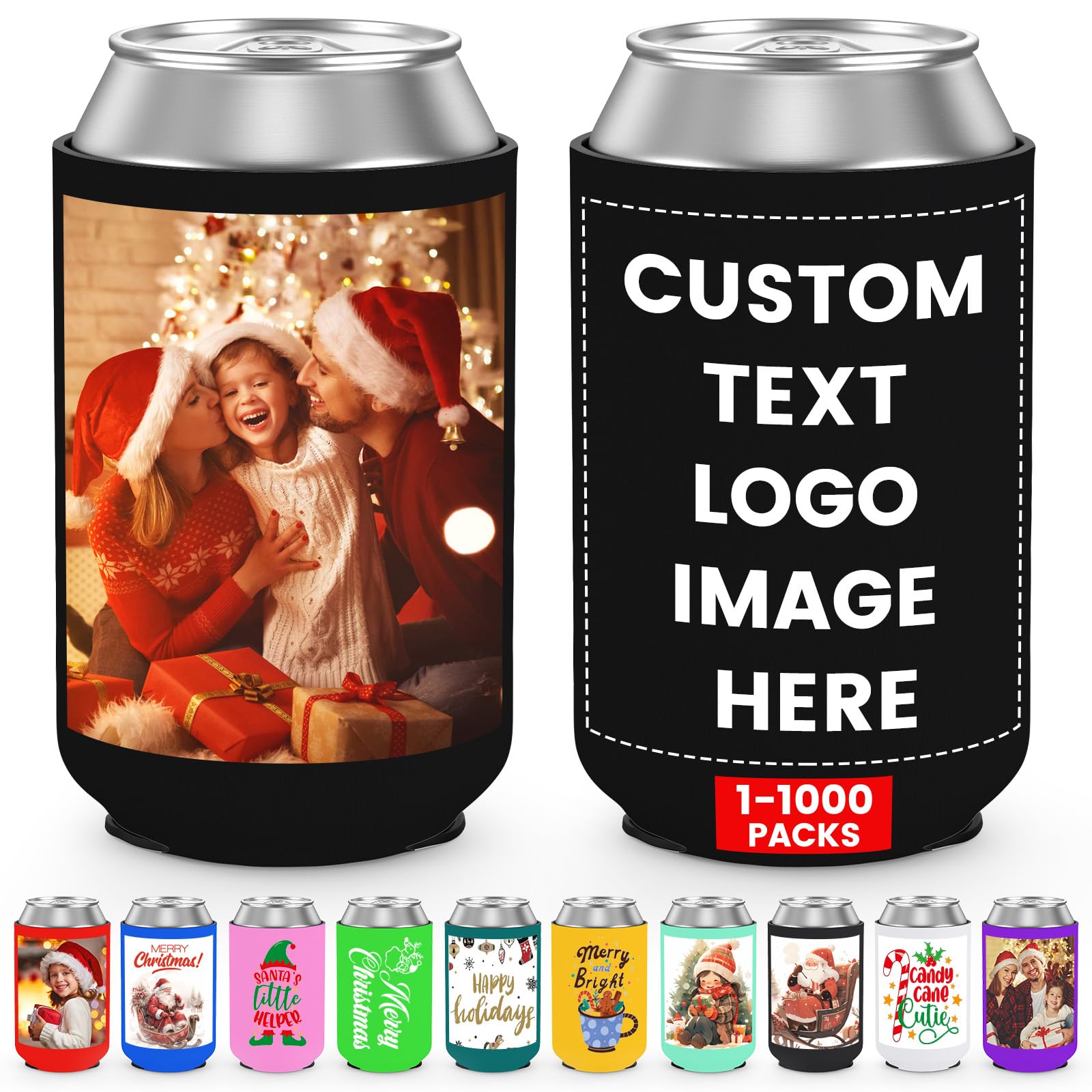 HooAmI Custom Can Cooler Sleeve Bulk Personalized Collapsible Insulated Neoprene Drink Holder for Wedding Reunions Birthdays Parties Holiday Decorations