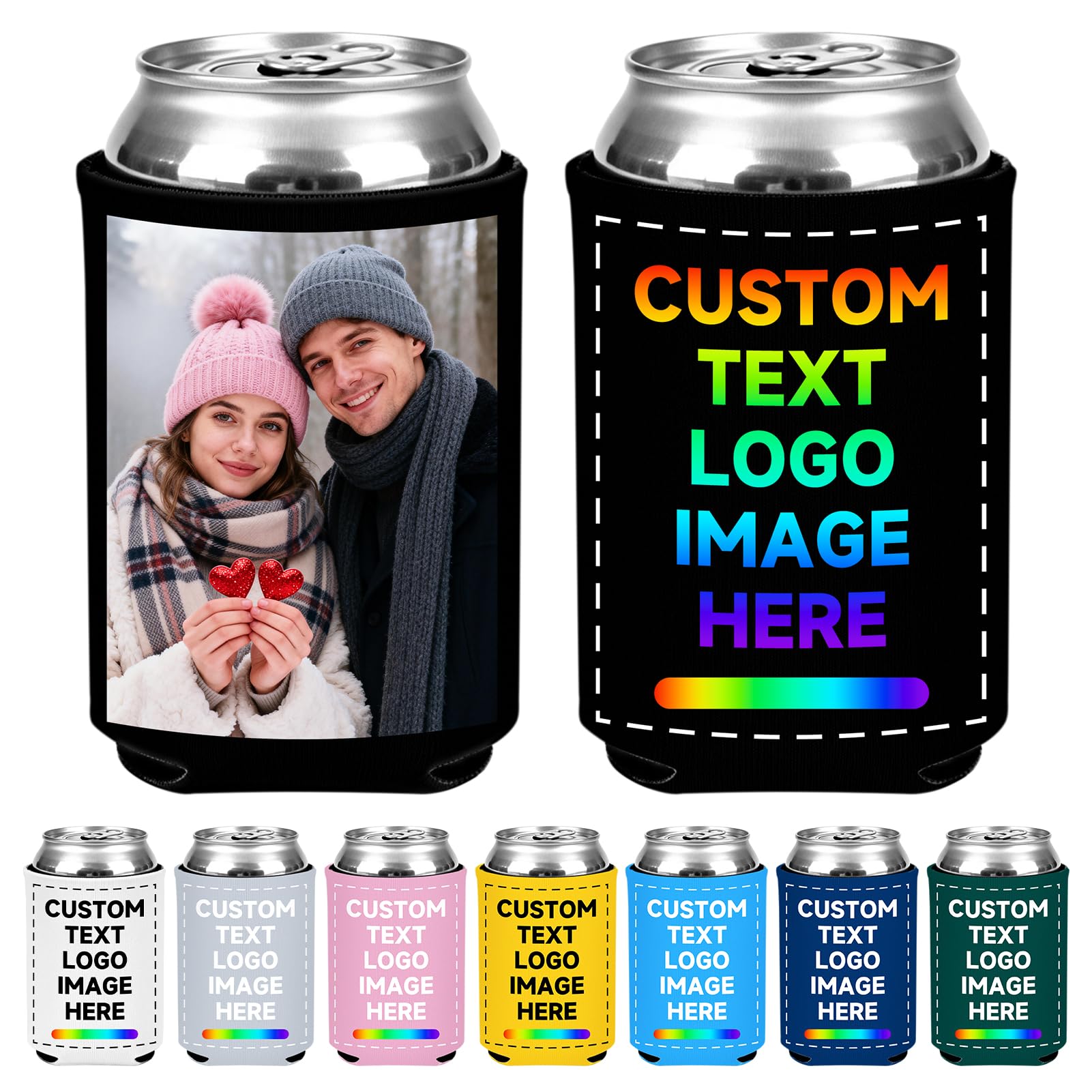 HooAmI Custom Can Cooler Sleeve Bulk Personalized Collapsible Insulated Neoprene Drink Holder for Wedding Reunions Birthdays Parties Holiday Decorations