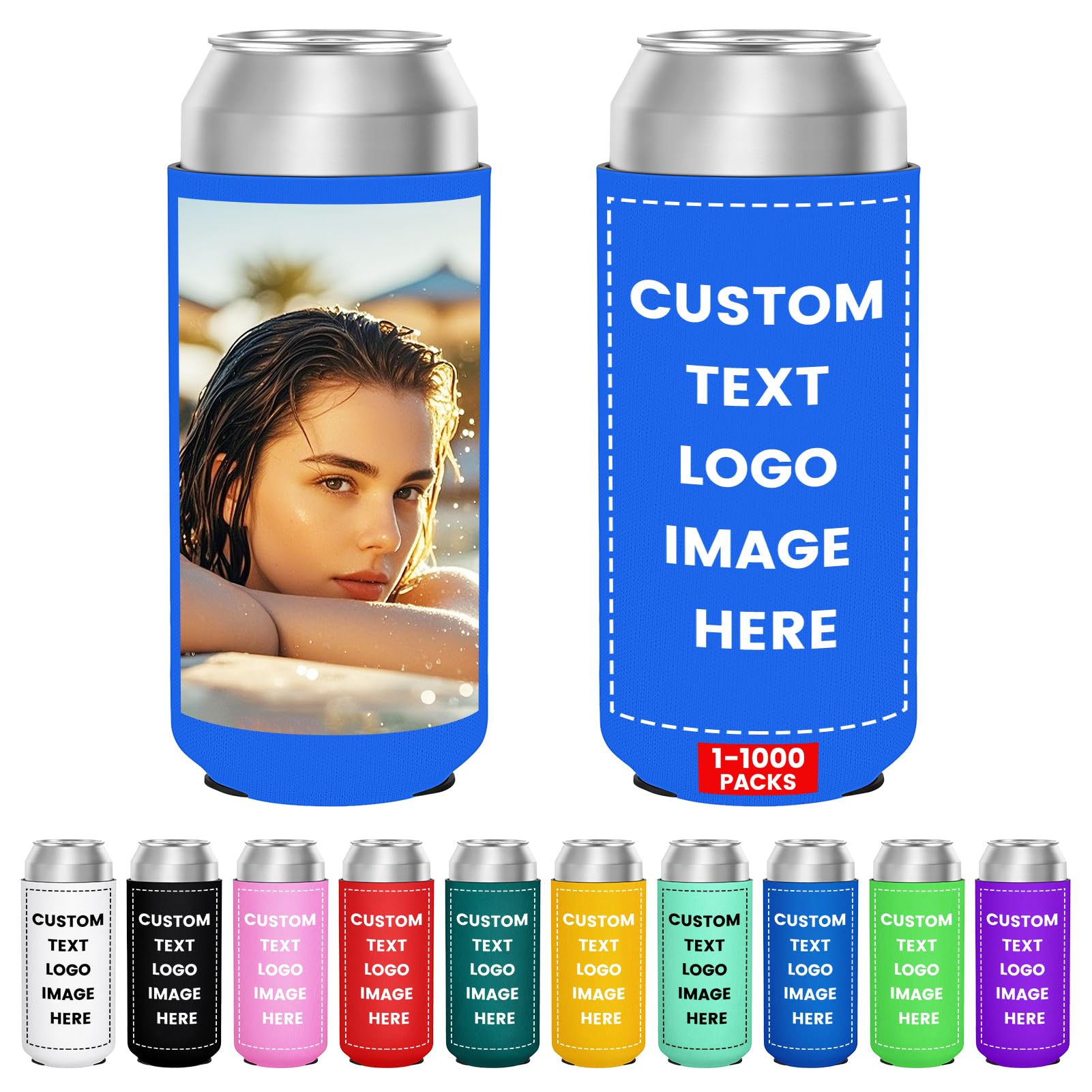 HooAmI Custom Can Cooler Sleeves Bulk Personalized 16 Oz Collapsible Insulated Neoprene Drink Bottle Holder for Summer Beach Pool Birthday Decorations Bachelorette Party Favors