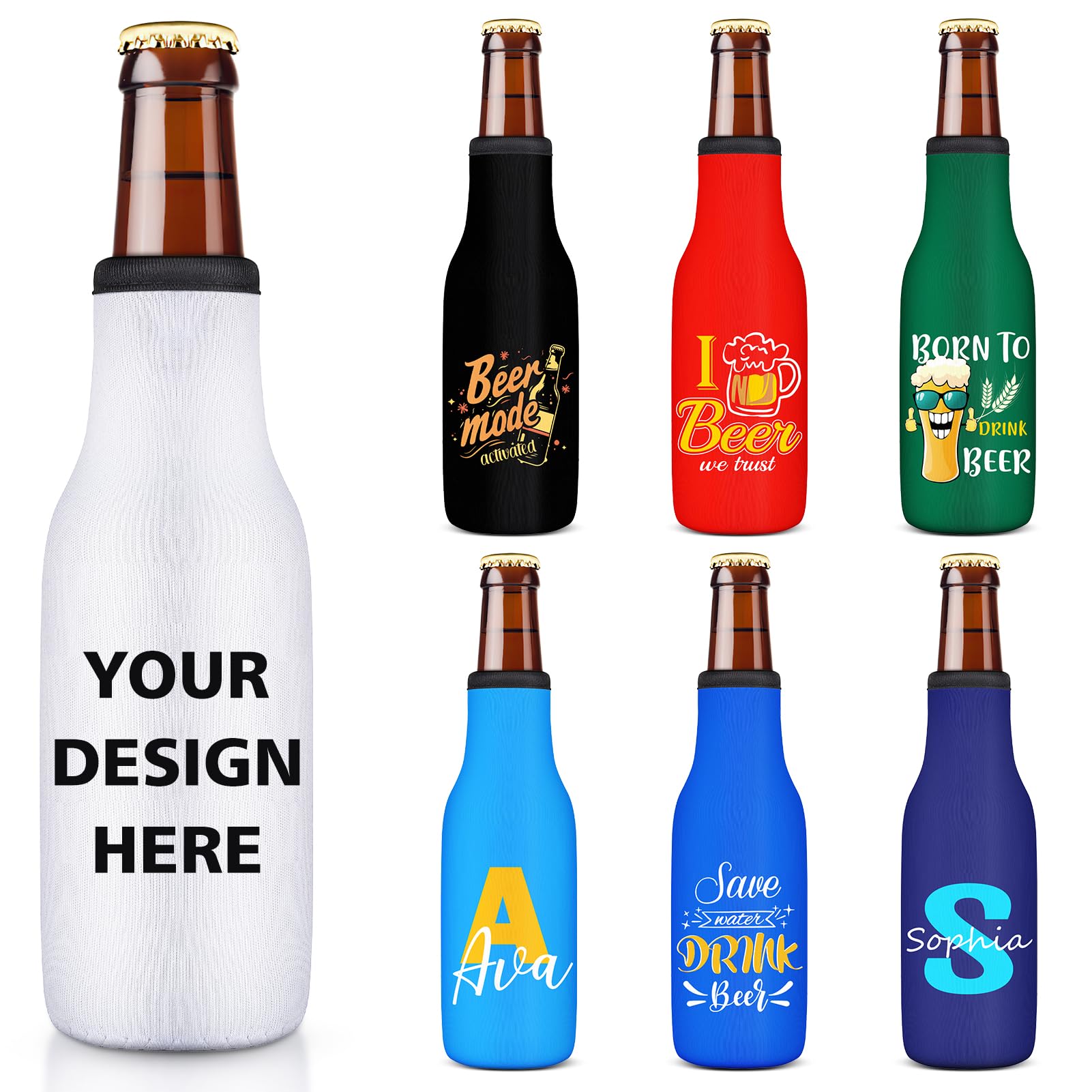 HooAmI Custom Beer Bottle Sleeve Insulators 12oz Standard Zip-up Bottle Jacket Non-slip Thick Neoprene Drink Holder with Personalized Logo Text Bulk