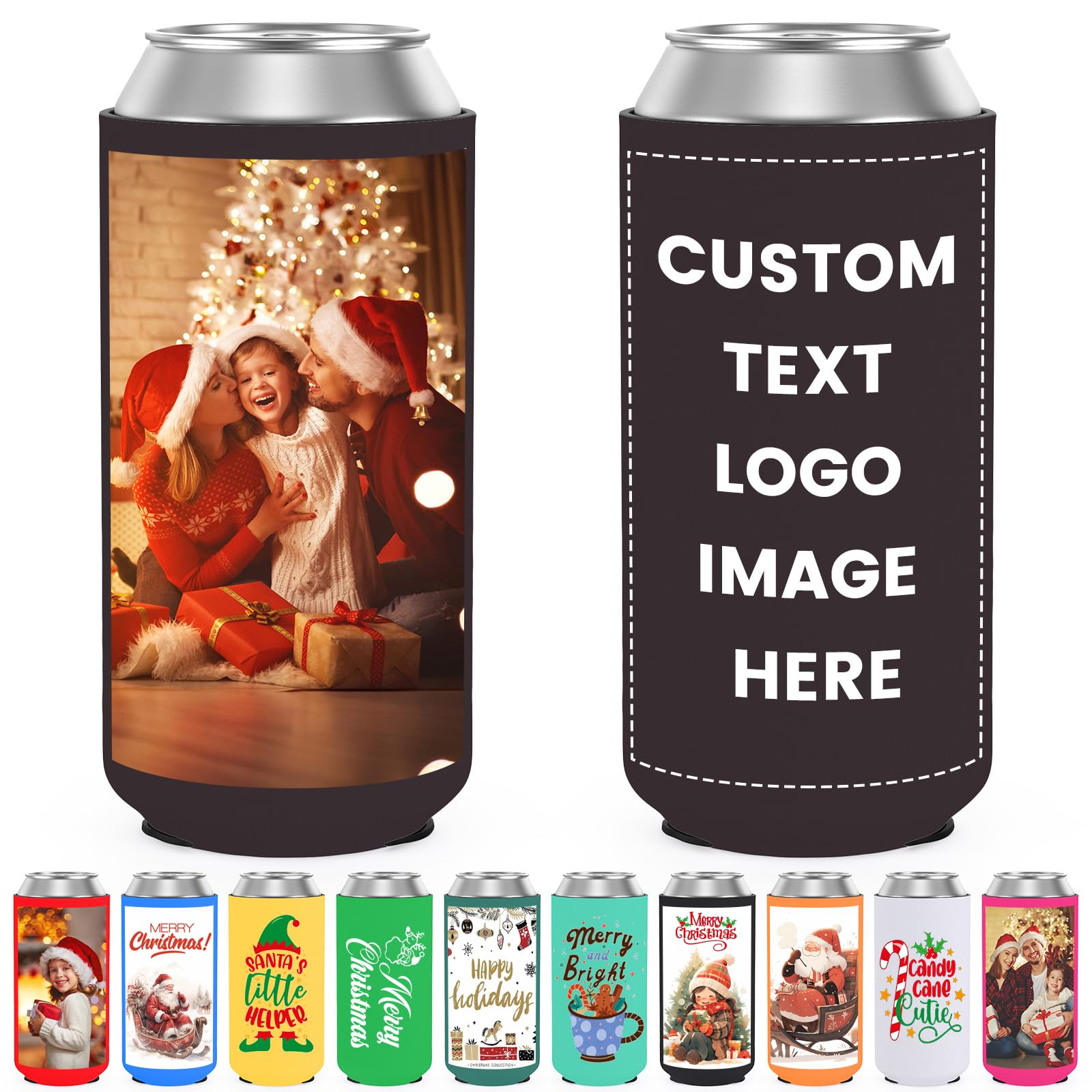 HooAmI Custom Slim Can Cooler Bulk Personalized Collapsible Insulated Neoprene Drink Holder Sleeves for 12 oz Skinny Cans and Bottles Wedding Reunions Birthdays Parties