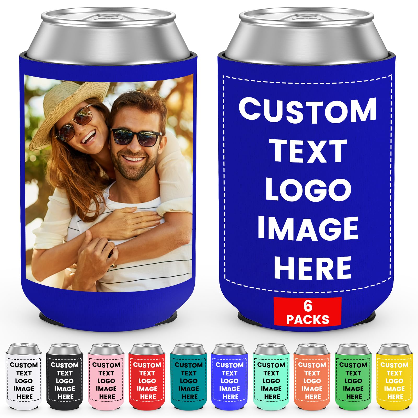 HooAmI Custom Can Cooler Sleeve Bulk Personalized Collapsible Drink Insulated Can Coolers with Logo Image Text for Party Beverages