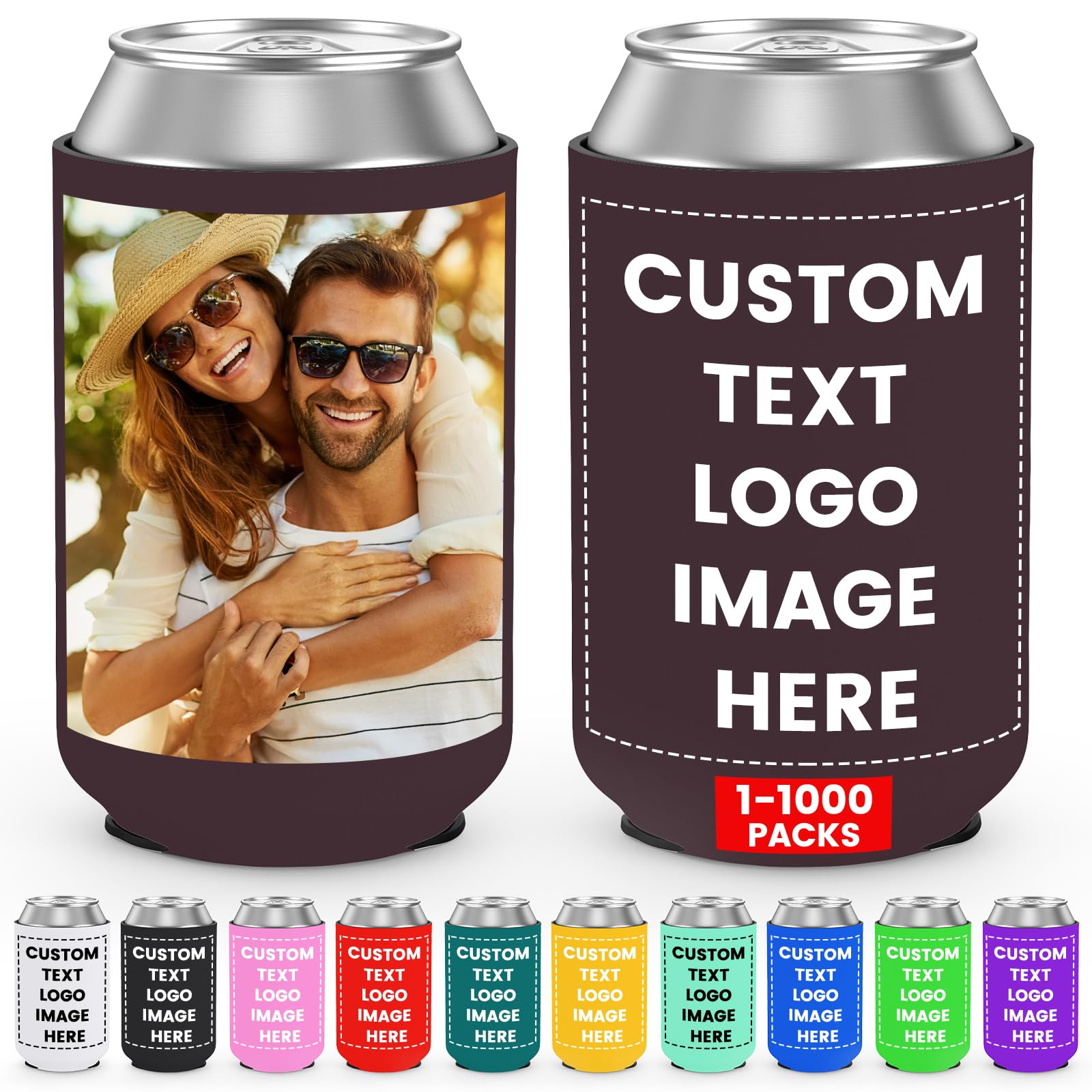 HooAmI Custom Can Cooler Sleeve Bulk Personalized Collapsible Drink Insulated Can Coolers with Logo Image Text for Party Beverages