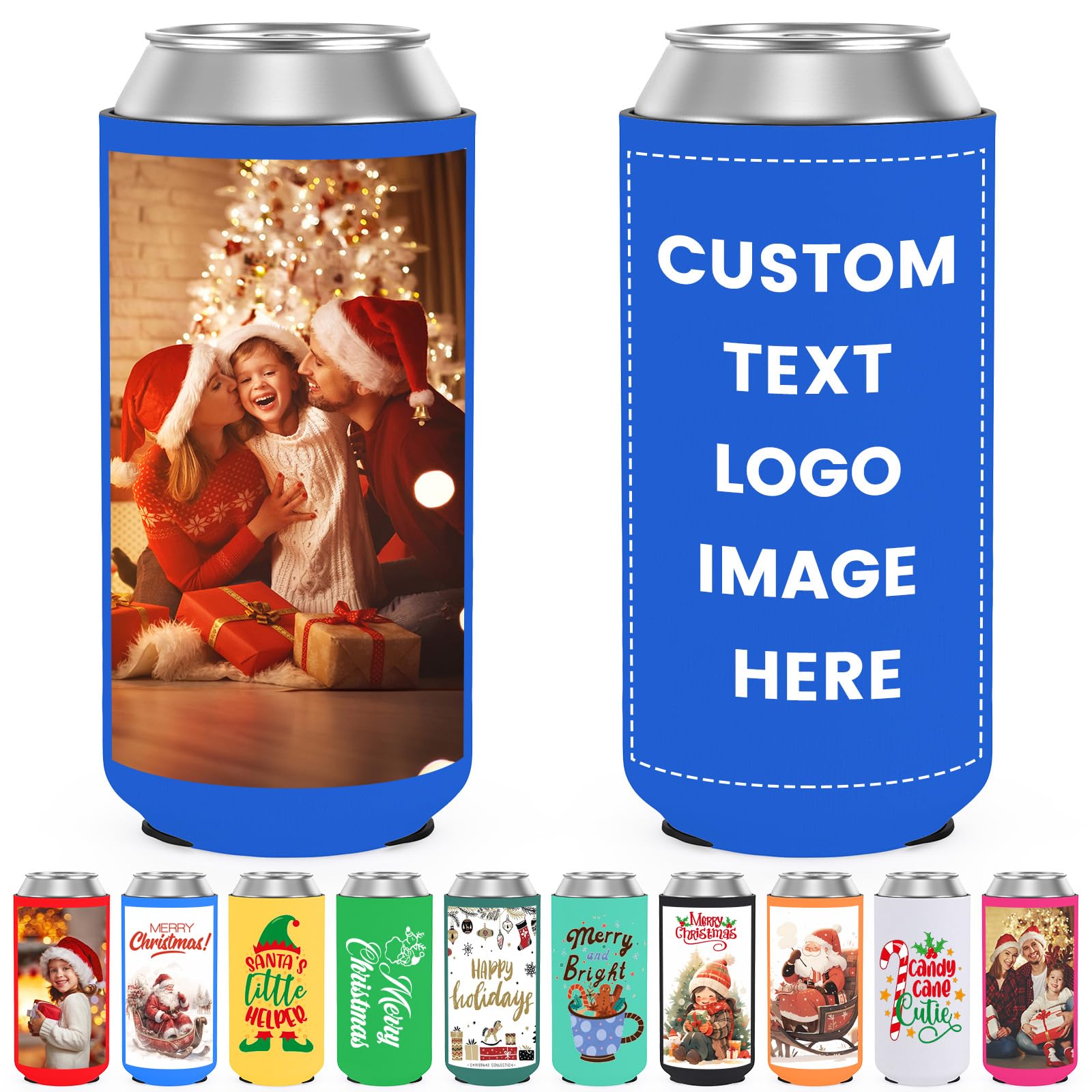 HooAmI Custom Slim Can Cooler Bulk Personalized Collapsible Insulated Neoprene Drink Holder Sleeves for 12 oz Skinny Cans and Bottles Wedding Reunions Birthdays Parties