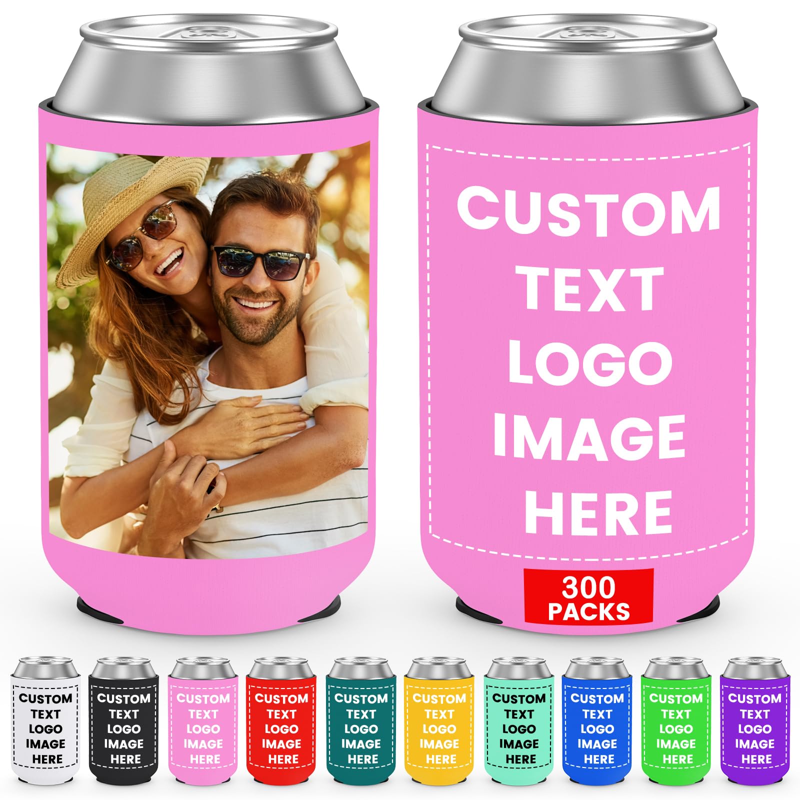 HooAmI Custom Can Cooler Sleeve Bulk Personalized Collapsible Drink Insulated Can Coolers with Logo Image Text for Party Beverages