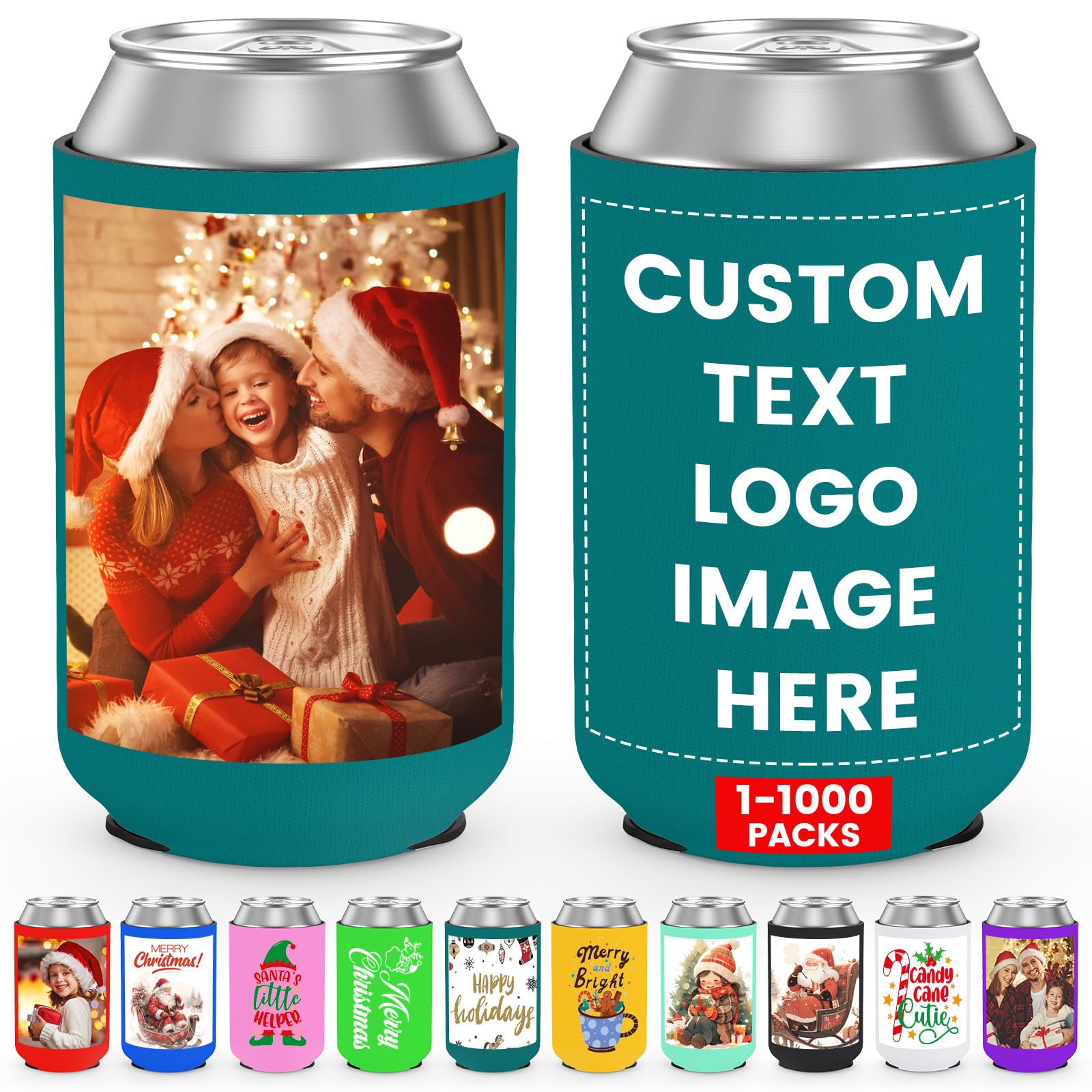 HooAmI Custom Can Cooler Sleeve Bulk Personalized Collapsible Insulated Neoprene Drink Holder for Wedding Reunions Birthdays Parties Holiday Decorations