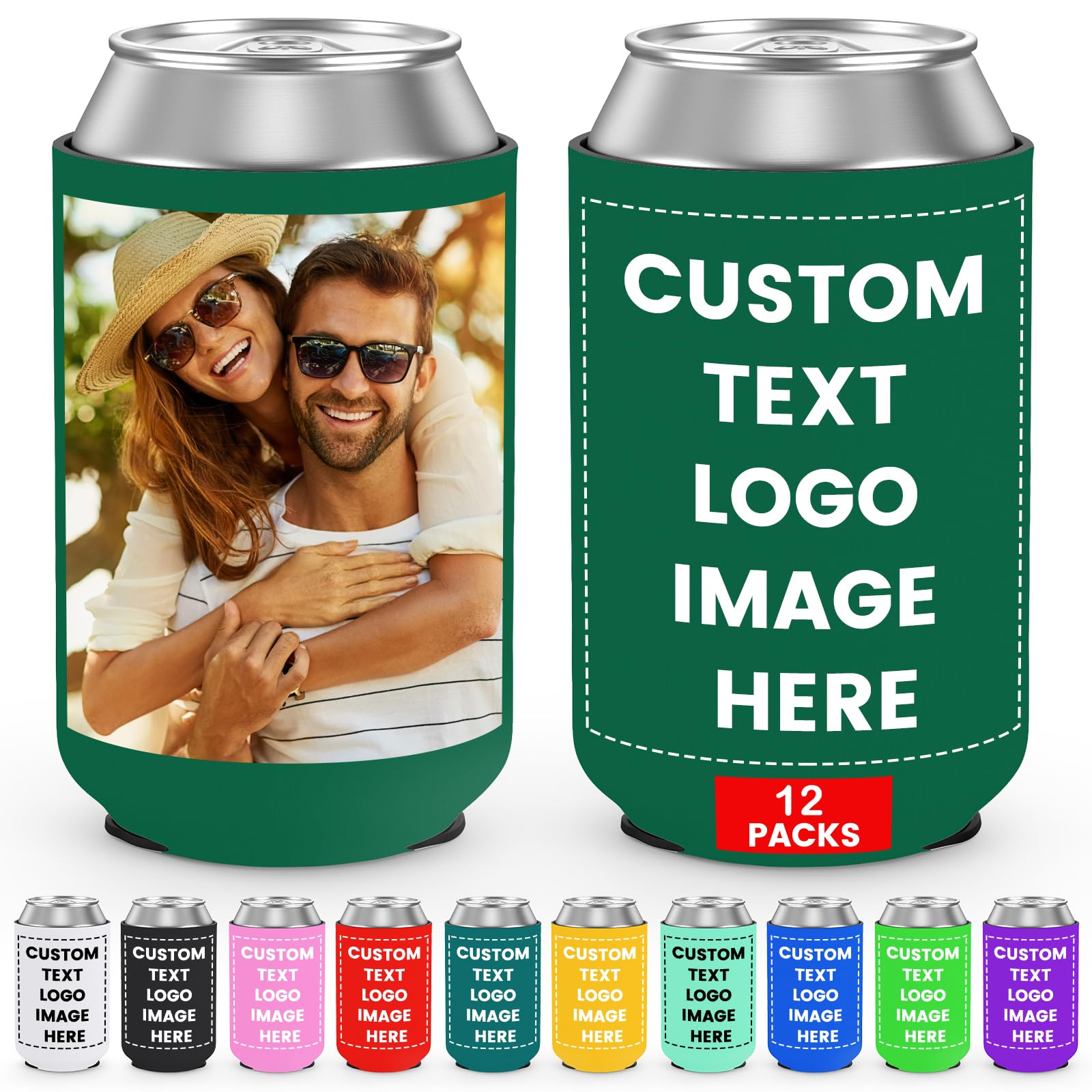 HooAmI Custom Can Cooler Sleeve Bulk Personalized Collapsible Drink Insulated Can Coolers with Logo Image Text for Party Beverages