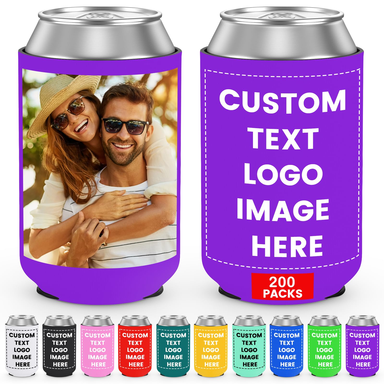 HooAmI Custom Can Cooler Sleeve Bulk Personalized Collapsible Drink Insulated Can Coolers with Logo Image Text for Party Beverages