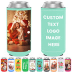 HooAmI Custom Slim Can Cooler Bulk Personalized Collapsible Insulated Neoprene Drink Holder Sleeves for 12 oz Skinny Cans and Bottles Wedding Reunions Birthdays Parties
