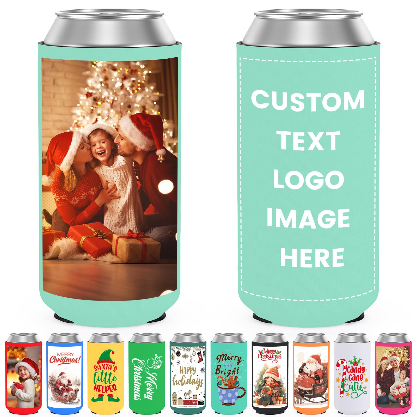 HooAmI Custom Slim Can Cooler Bulk Personalized Collapsible Insulated Neoprene Drink Holder Sleeves for 12 oz Skinny Cans and Bottles Wedding Reunions Birthdays Parties