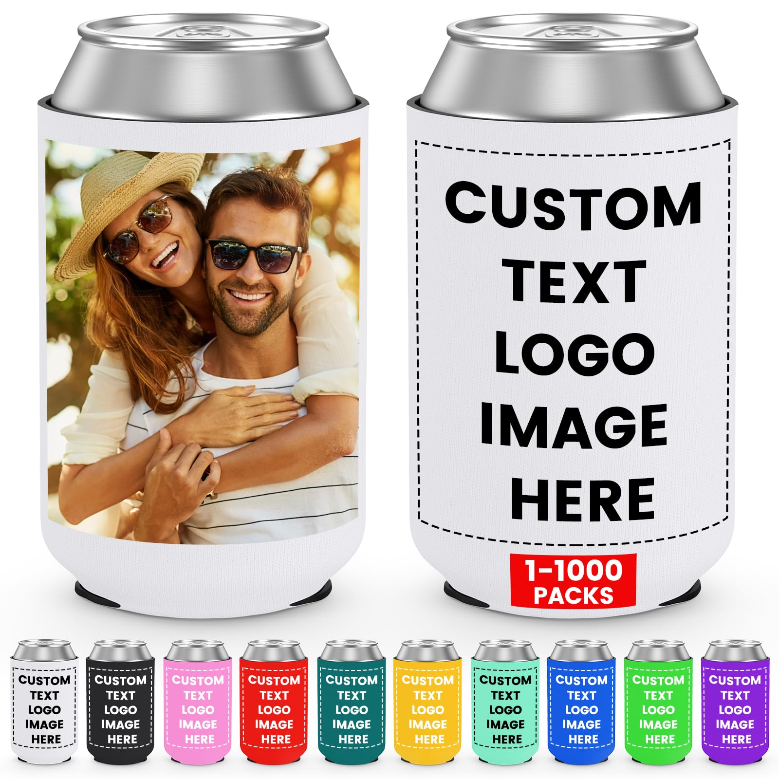 HooAmI Custom Can Cooler Sleeve Bulk Personalized Collapsible Insulated Neoprene Drink Holder for Wedding Reunions Birthdays Parties Holiday Decorations