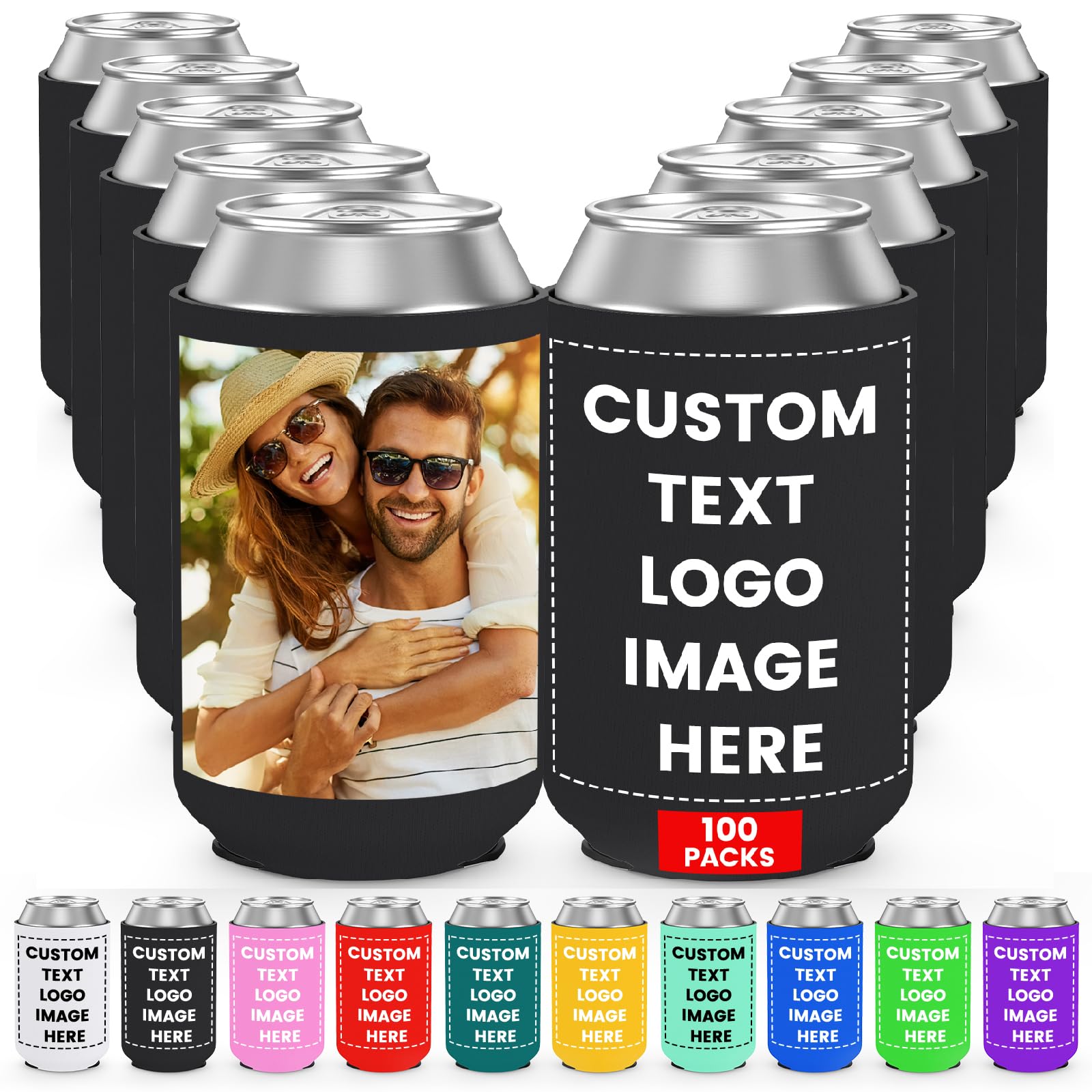 HooAmI Custom Can Cooler Sleeve Bulk Personalized Collapsible Drink Insulated Can Coolers with Logo Image Text for Party Beverages