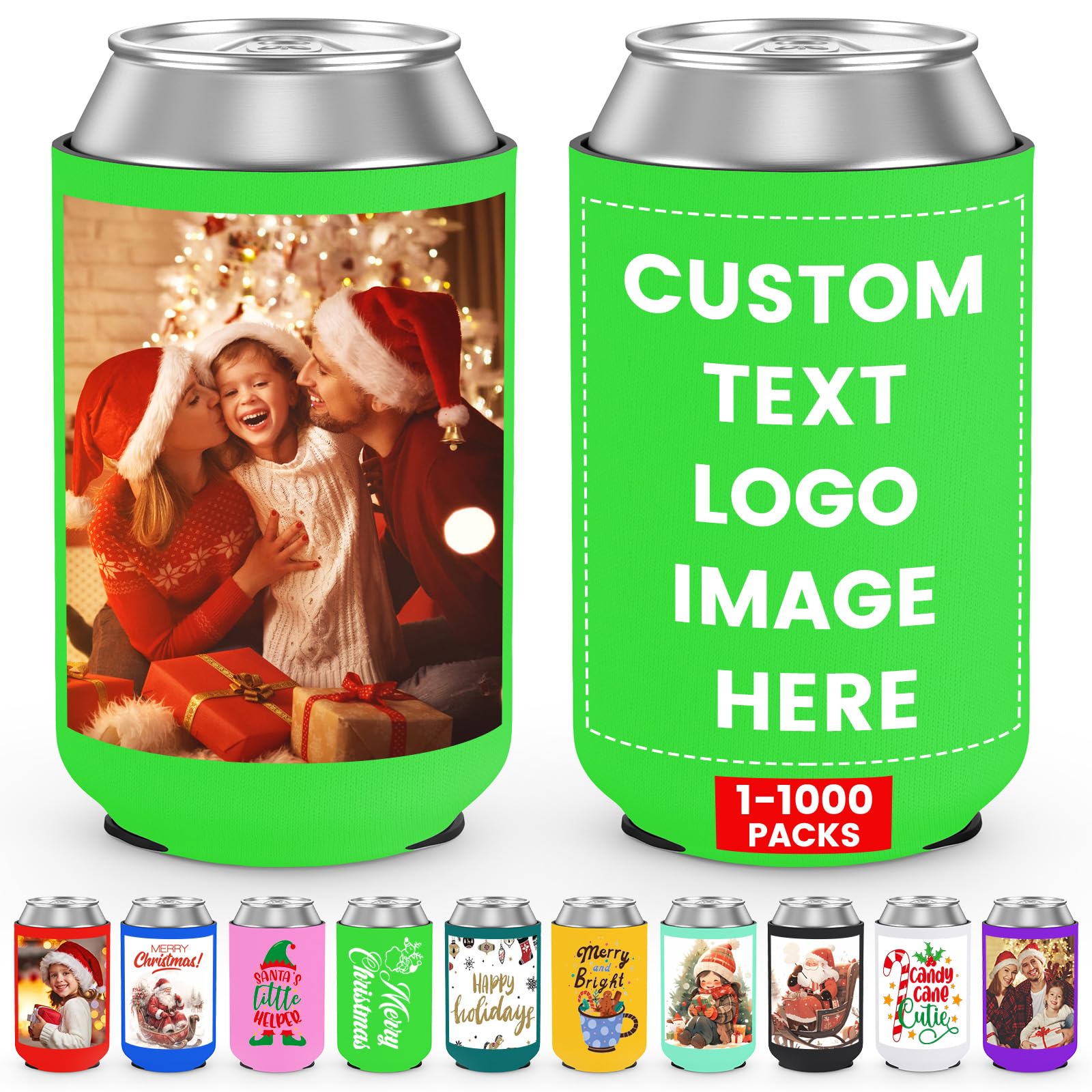 HooAmI Custom Can Cooler Sleeve Bulk Personalized Collapsible Insulated Neoprene Drink Holder for Wedding Reunions Birthdays Parties Holiday Decorations
