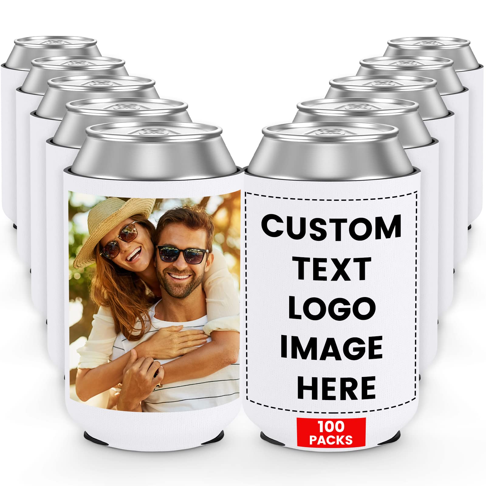 HooAmI Custom Can Cooler Sleeve Bulk Personalized Collapsible Insulated Neoprene Drink Holder for Wedding Reunions Birthdays Parties Holiday Decorations