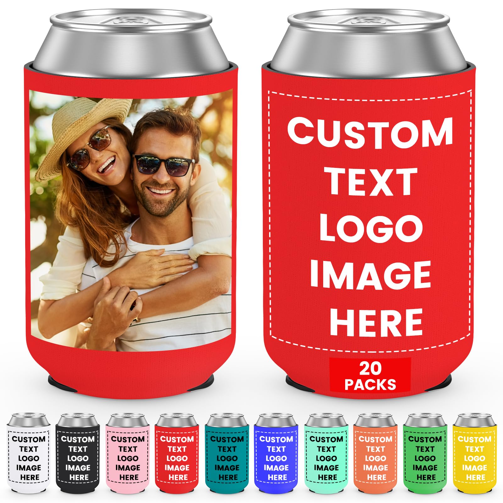 HooAmI Custom Can Cooler Sleeve Bulk Personalized Collapsible Drink Insulated Can Coolers with Logo Image Text for Party Beverages
