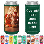 HooAmI Custom Slim Can Cooler Bulk Personalized Collapsible Insulated Neoprene Drink Holder Sleeves for 12 oz Skinny Cans and Bottles Wedding Reunions Birthdays Parties