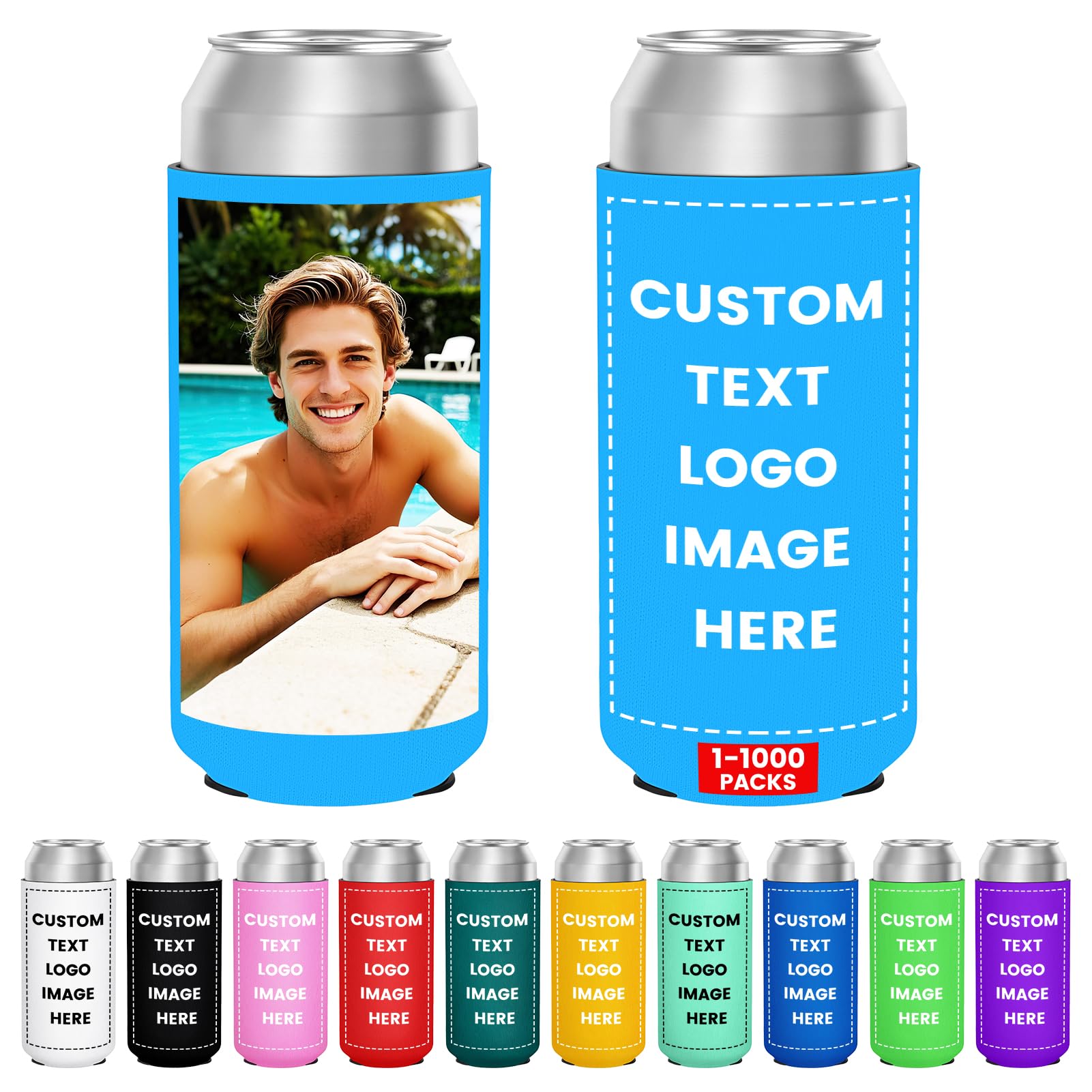 HooAmI Custom Can Cooler Sleeves Bulk Personalized 16 Oz Collapsible Insulated Neoprene Drink Bottle Holder for Summer Beach Pool Birthday Decorations Bachelorette Party Favors