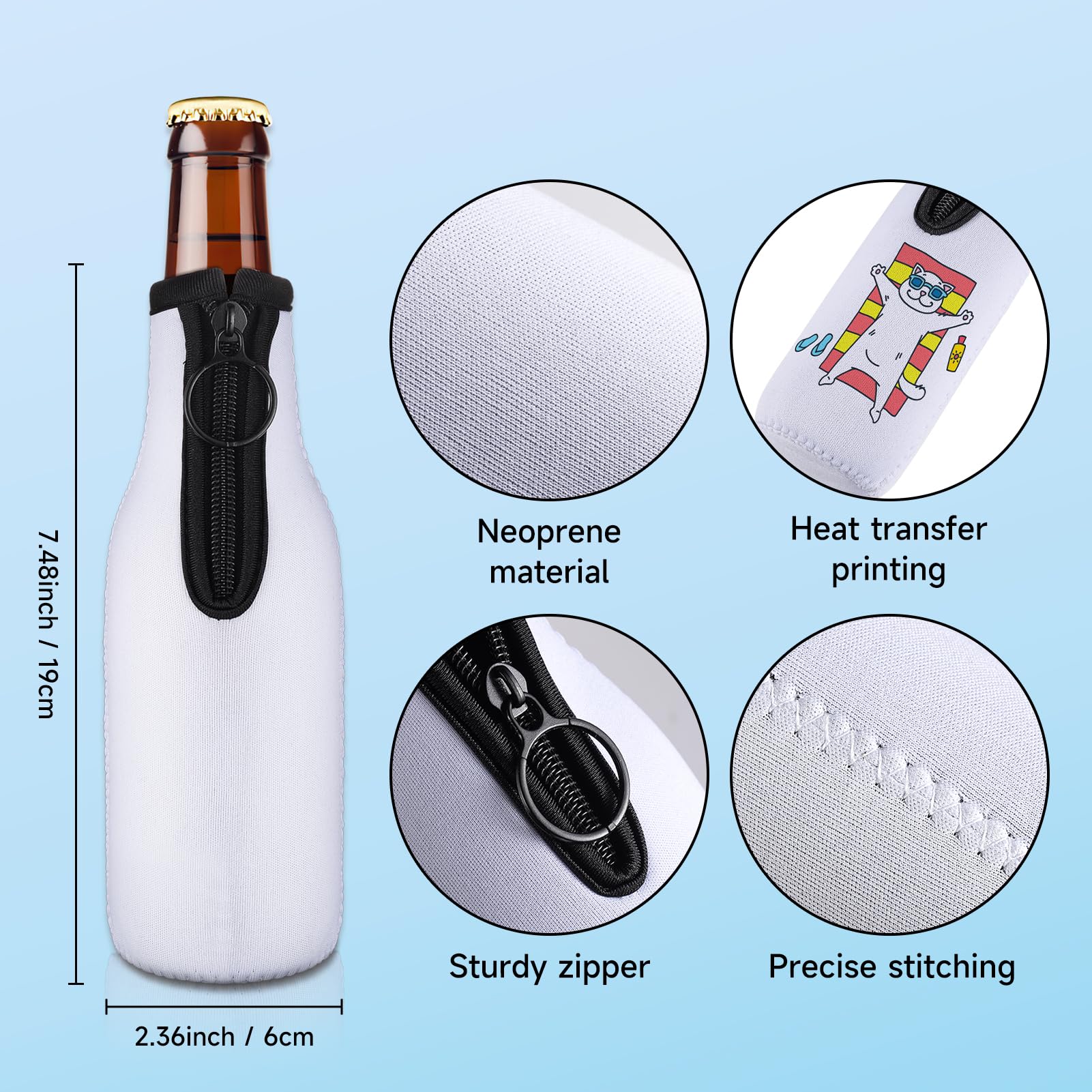HooAmI Custom Beer Bottle Sleeve Insulators 12oz Standard Zip-up Bottle Jacket Non-slip Thick Neoprene Drink Holder with Personalized Logo Text Bulk