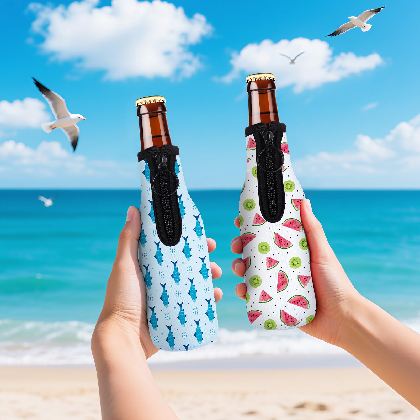 Never Forget the Difference You Make 11 Pack Summer Beer Bottle Insulator Sleeve Zip-up Bottle Jackets 12oz Non-slip Thick Neoprene Drink Cooler for Party Bulk