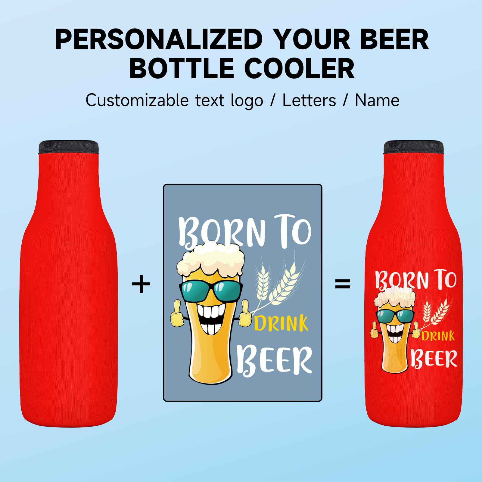 HooAmI Custom Beer Bottle Sleeve Insulators 12oz Standard Zip-up Bottle Jacket Non-slip Thick Neoprene Drink Holder with Personalized Logo Text Bulk