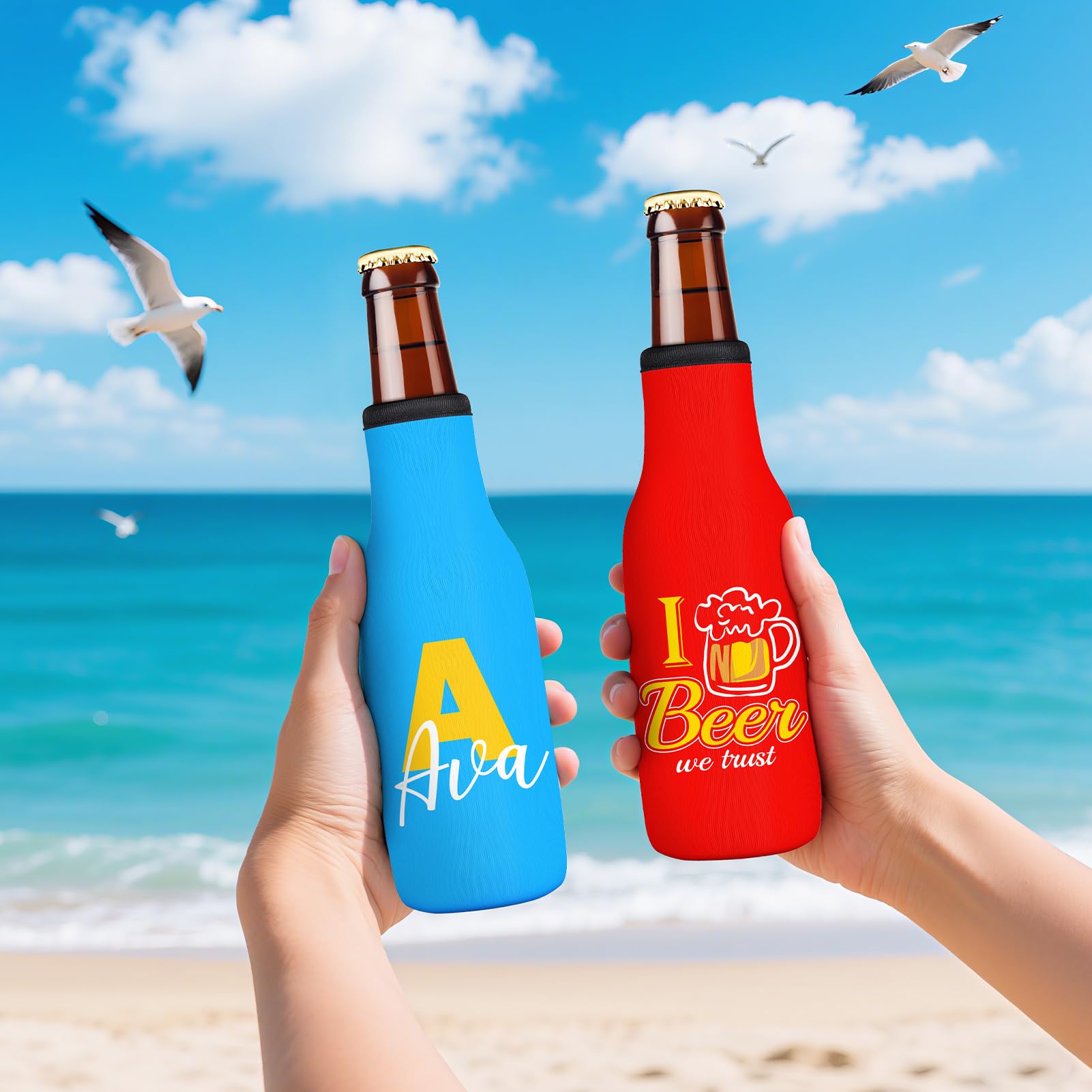HooAmI Custom Beer Bottle Sleeve Insulators 12oz Standard Zip-up Bottle Jacket Non-slip Thick Neoprene Drink Holder with Personalized Logo Text Bulk