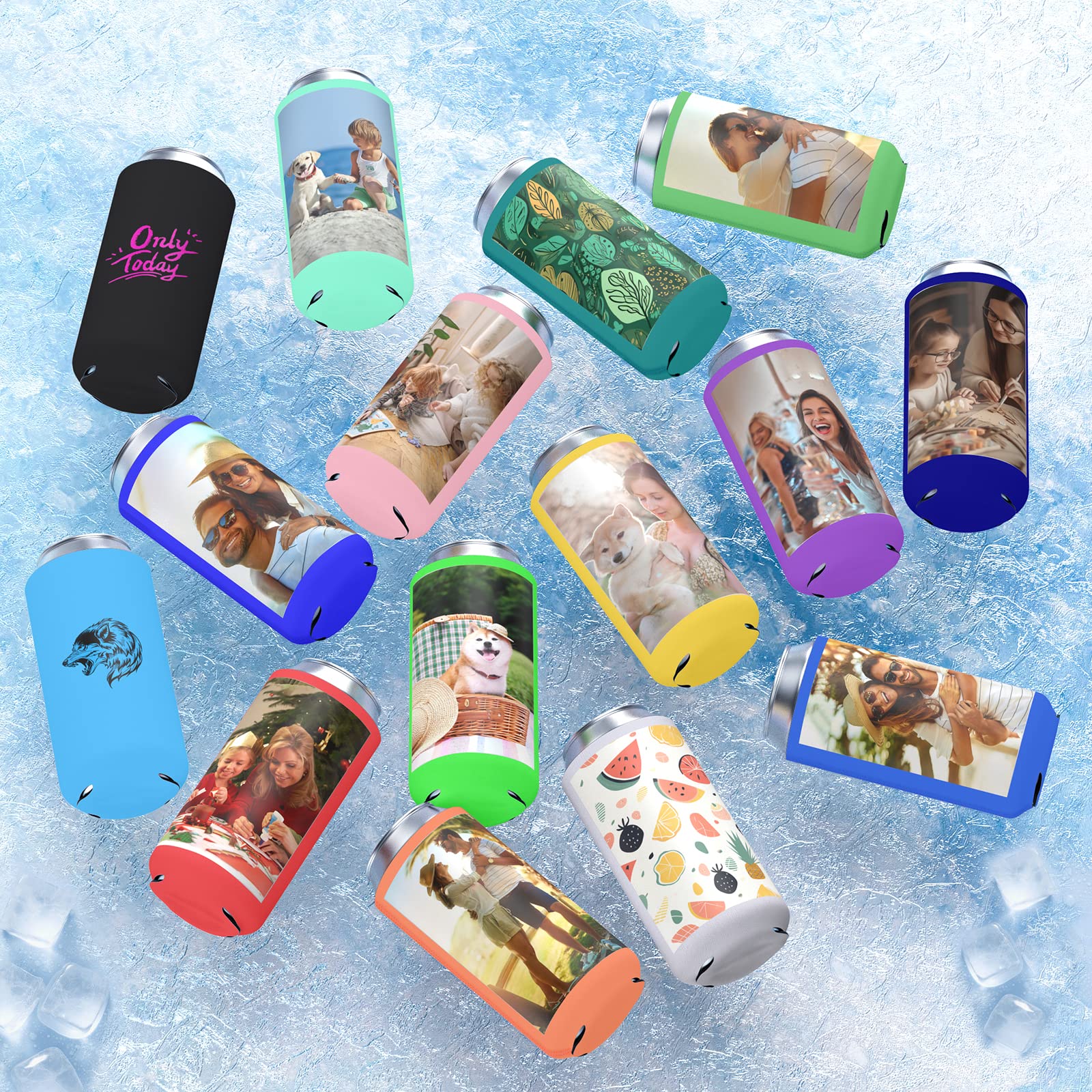 HooAmI Custom Slim Can Cooler Bulk Personalized Collapsible Insulated Neoprene Drink Holder Sleeves for 12 oz Skinny Cans and Bottles Wedding Reunions Birthdays Parties