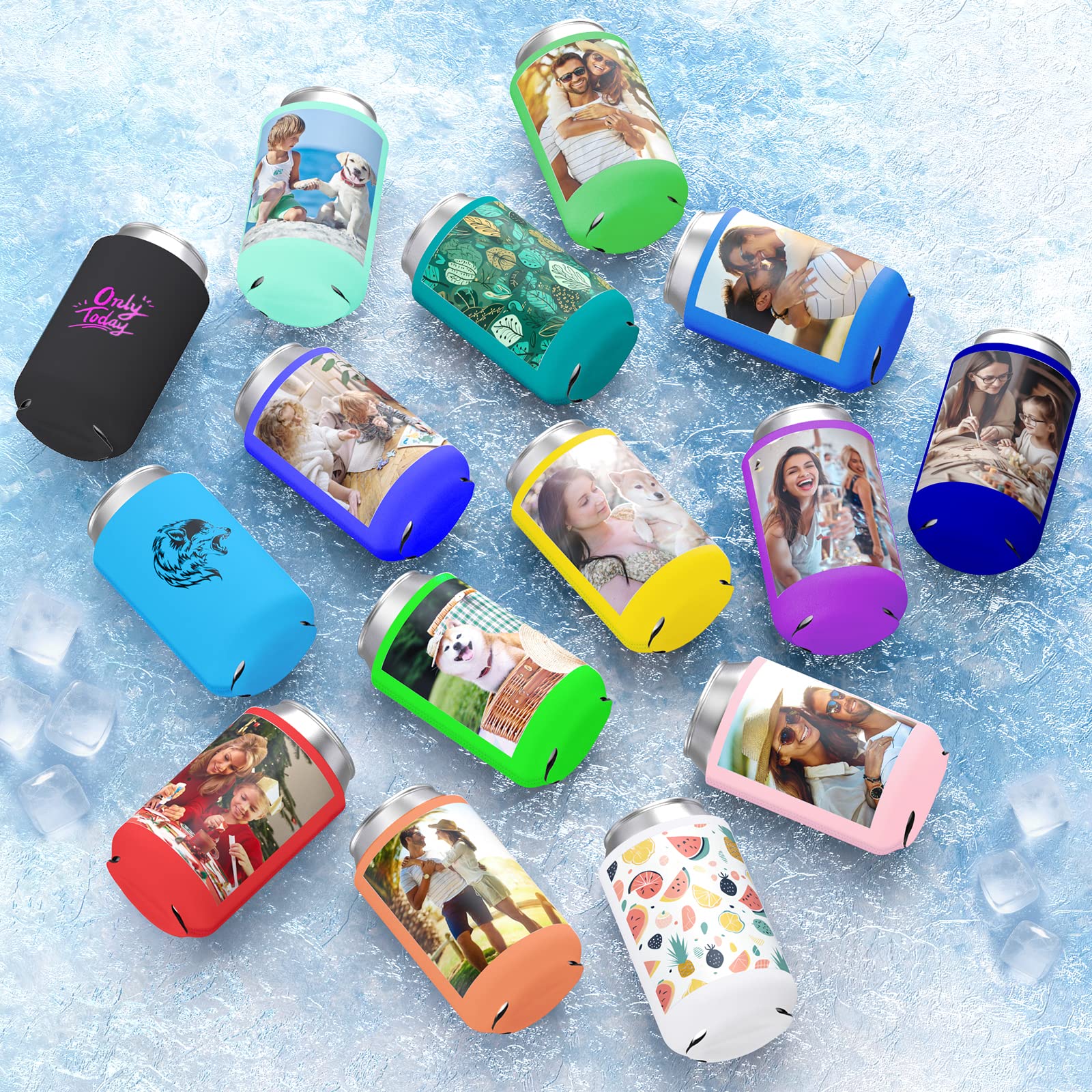 HooAmI Custom Can Cooler Sleeve Bulk Personalized Collapsible Drink Insulated Can Coolers with Logo Image Text for Party Beverages