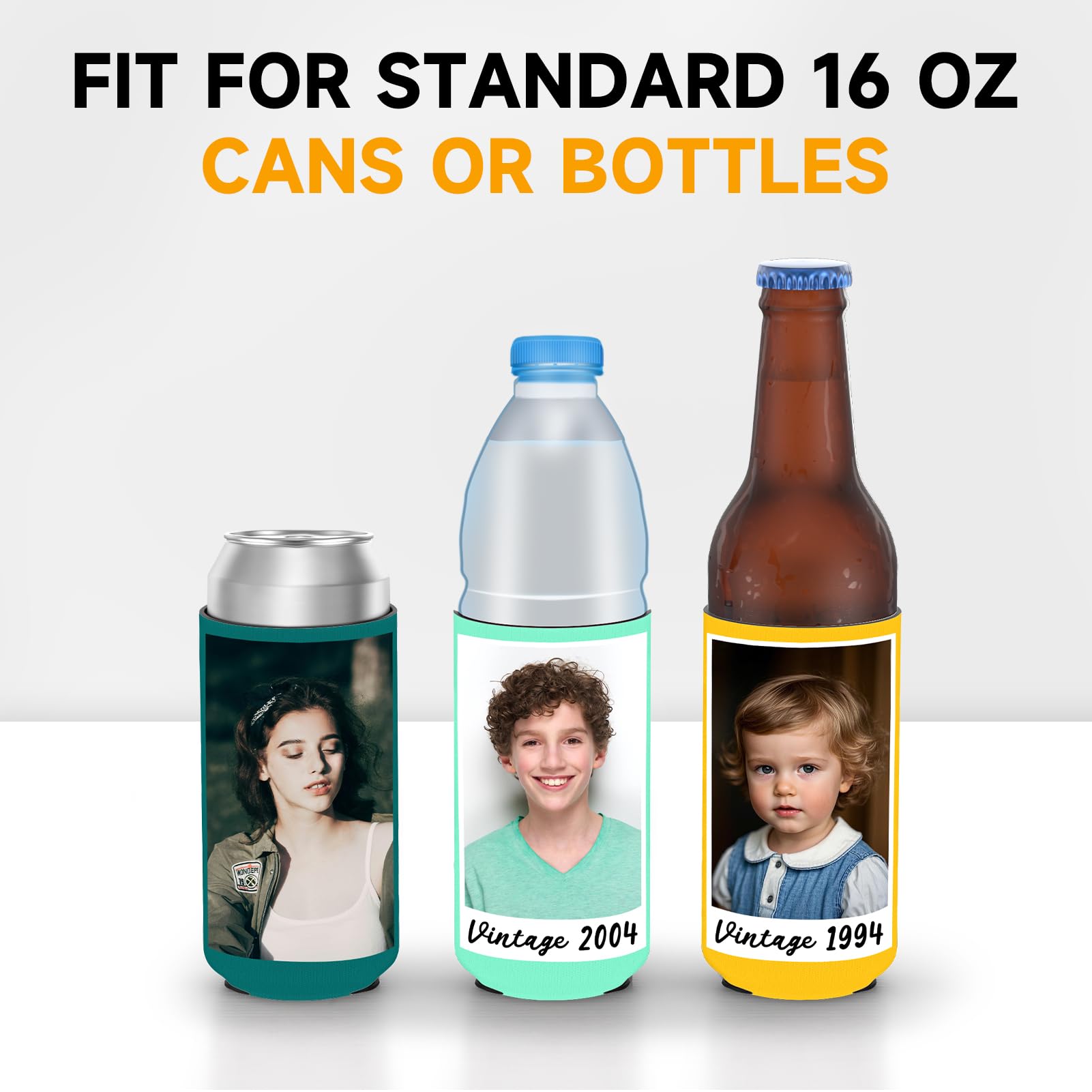 HooAmI Custom Can Cooler Sleeves Bulk Personalized 16 Oz Collapsible Insulated Neoprene Drink Bottle Holder for Summer Beach Pool Birthday Decorations Bachelorette Party Favors