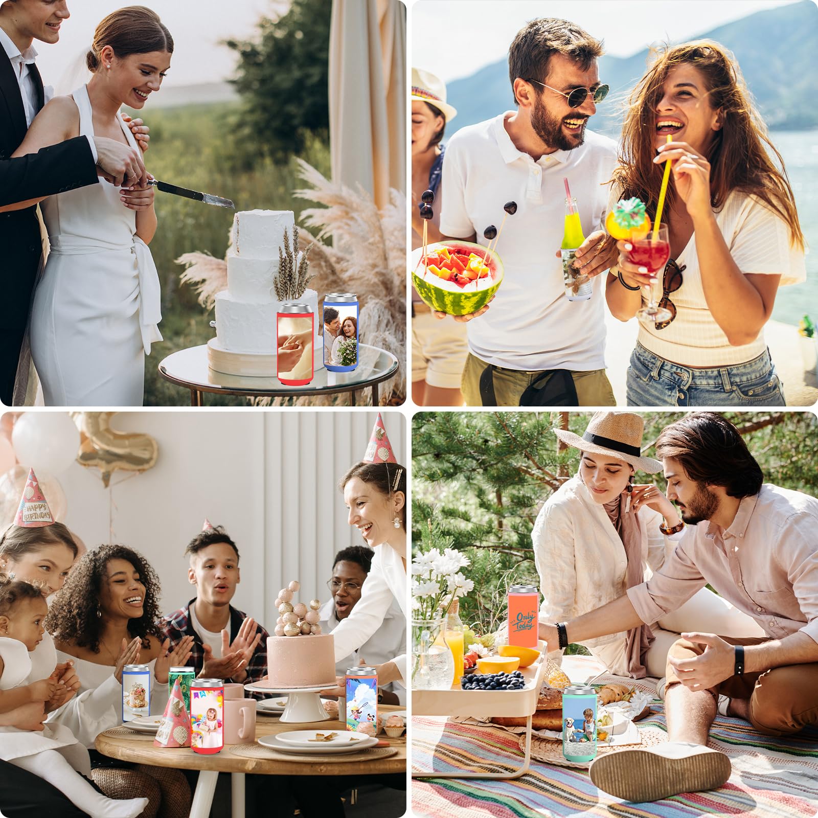 HooAmI Custom Slim Can Cooler Sleeves Bulk Personalized Insulated Neoprene Drink Holder with Logo Image Text for Wedding Birthday Party